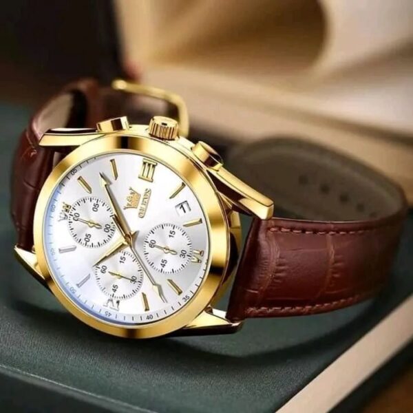 Stylish OLEVS Leather Band fashionable watch - Image 3