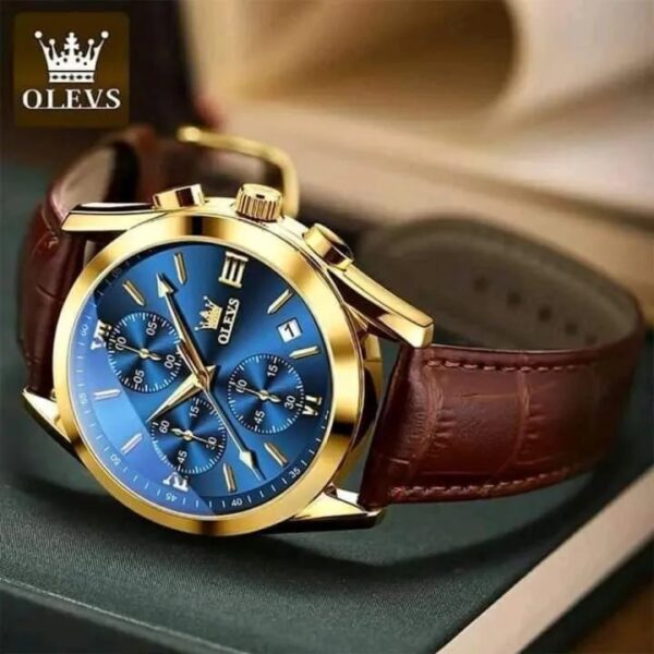 Stylish OLEVS Leather Band fashionable watch - Image 3