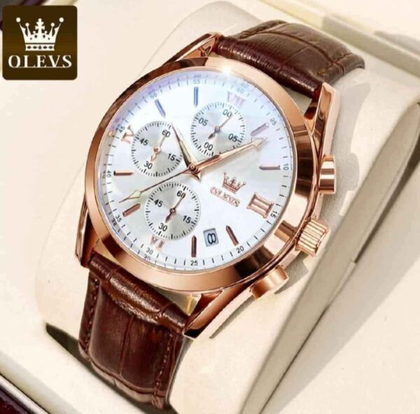 Stylish OLEVS Leather Band fashionable watch - Image 2